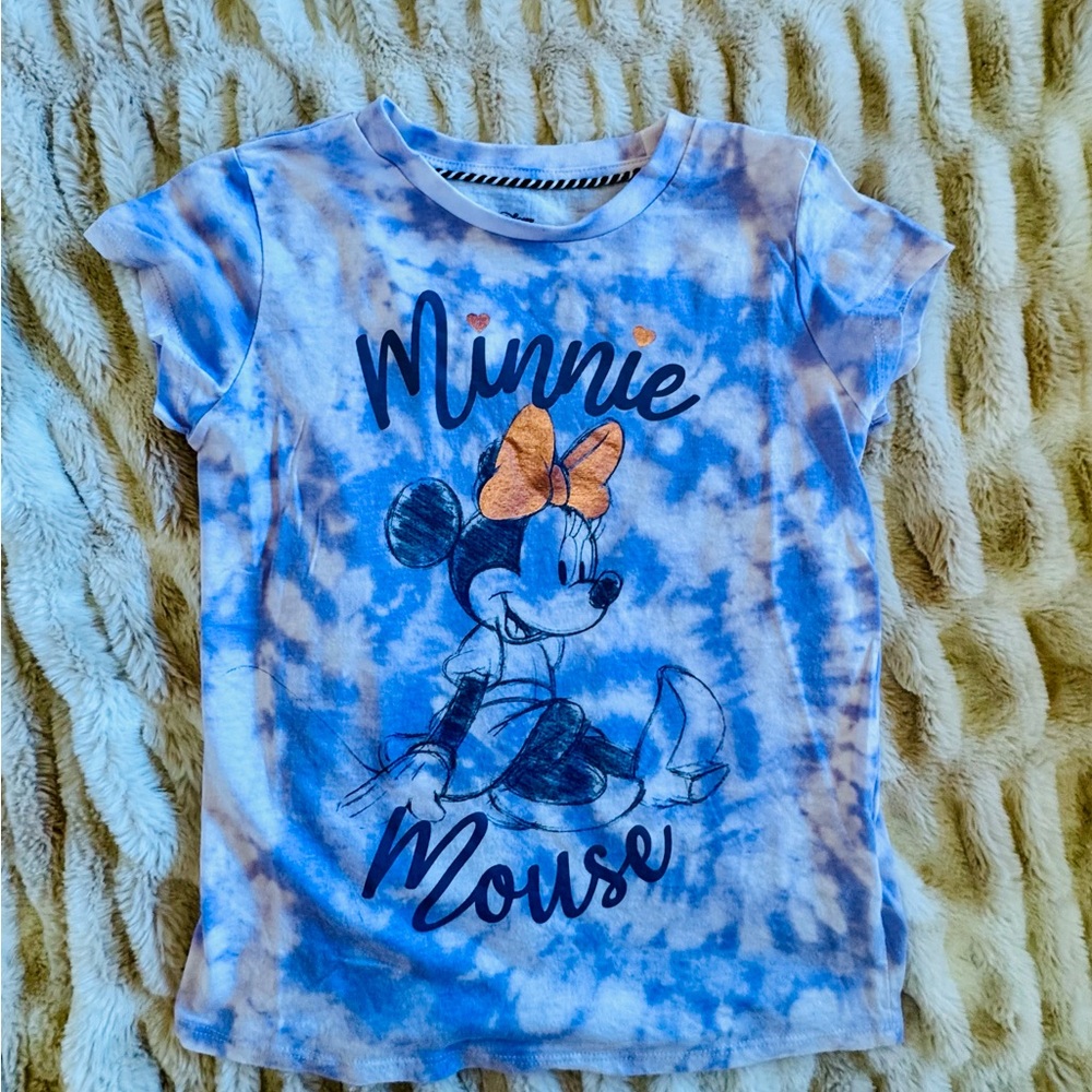 Disney Minnie Mouse Blue Tie-Dye Tee with Gold Bow Accent